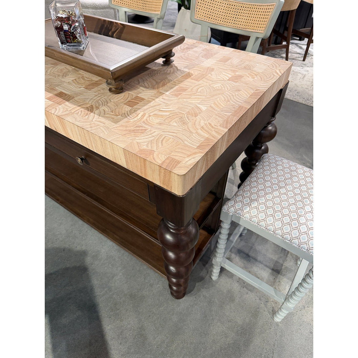 Bobbin Leg Butcher Block Kitchen Island - English Georgian America