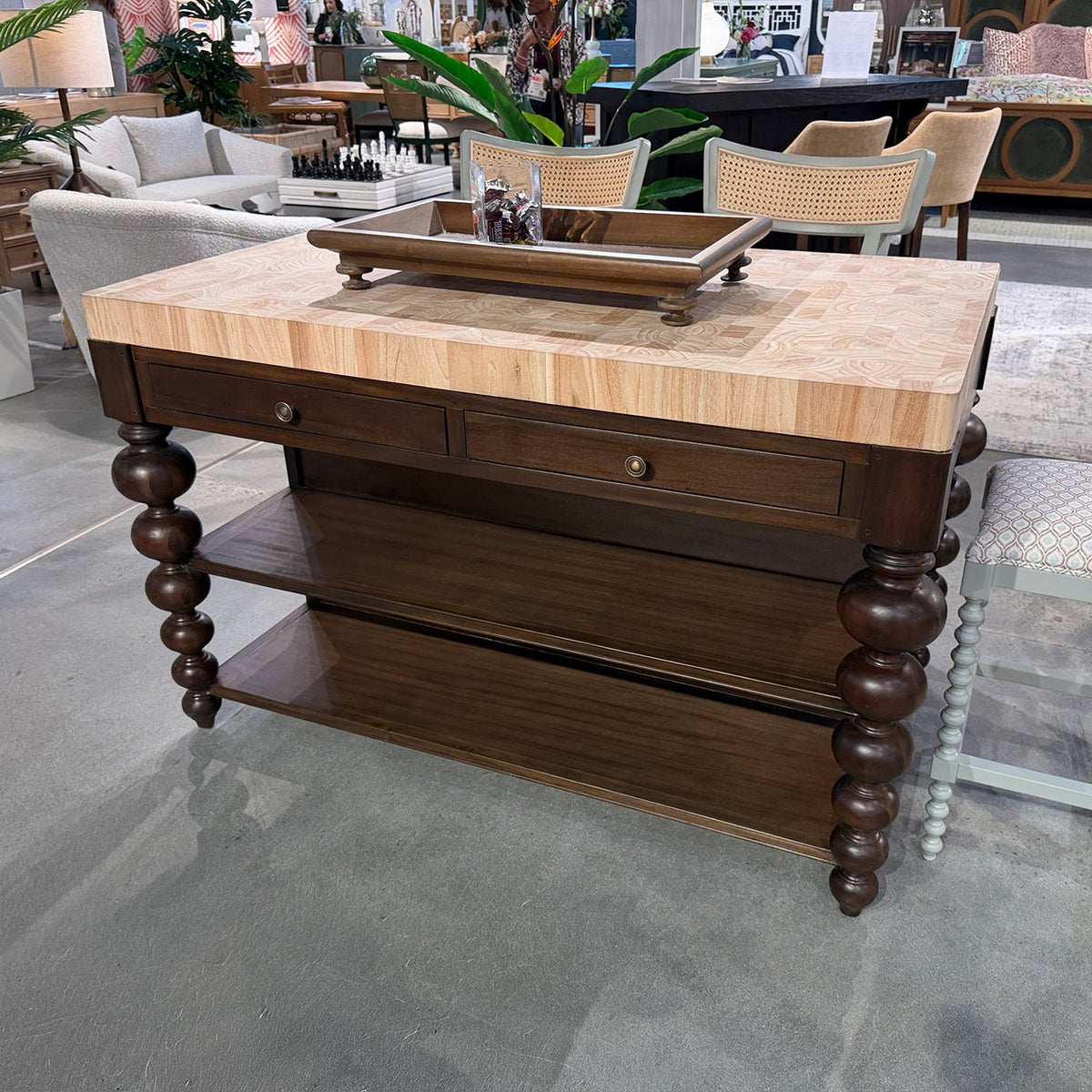 Bobbin Leg Butcher Block Kitchen Island - English Georgian America