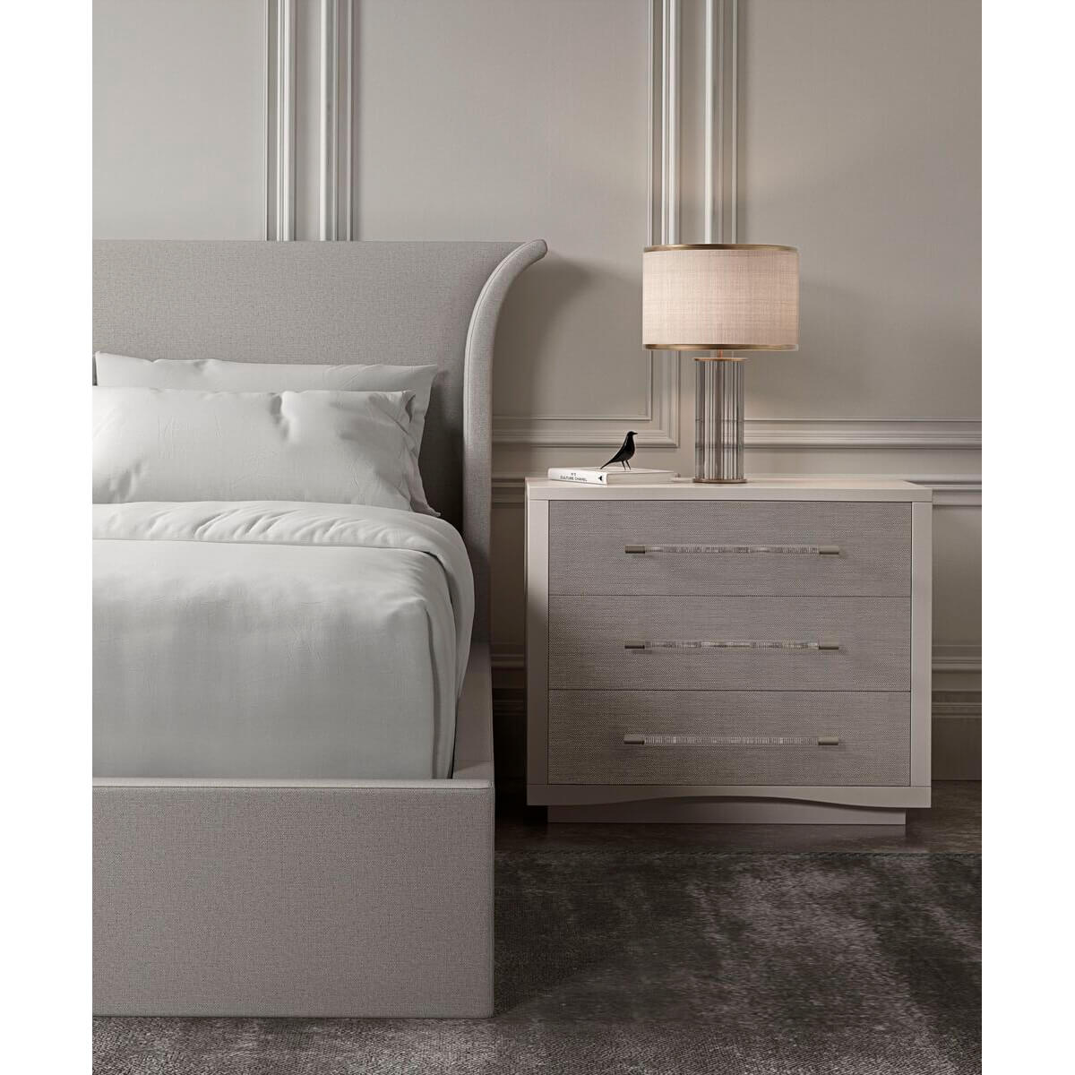 Flared Modern Fully Upholstered Queen Bed - Light - English Georgian America