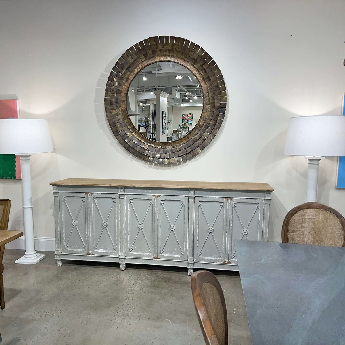 Large Round French Art Deco Mirror - English Georgian America
