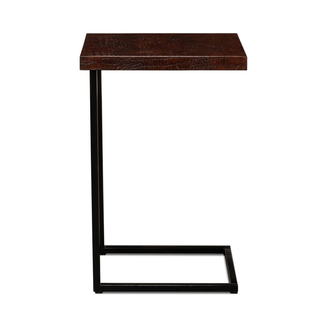 Mid Century Leather Top Accent Table - English Georgian America