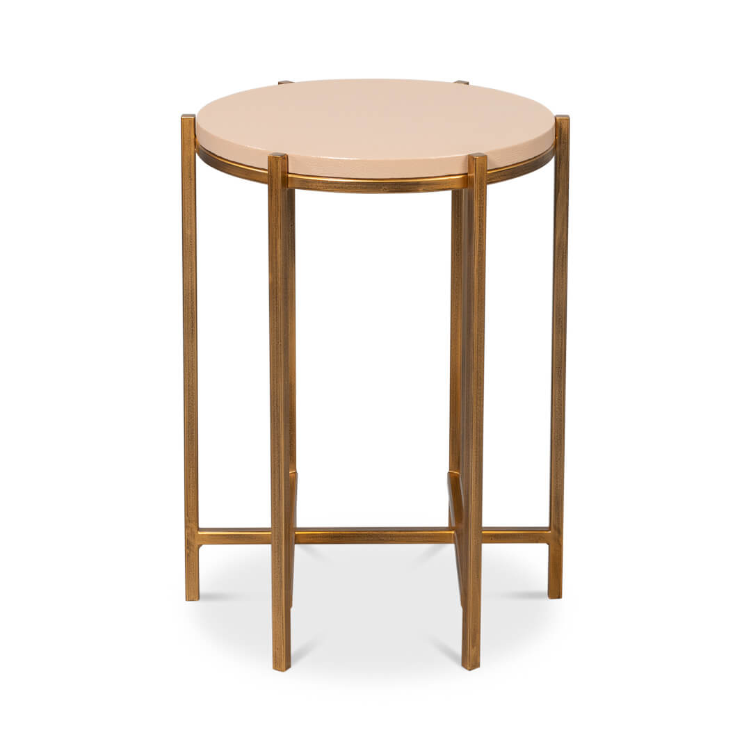 Modern Taupe Leather Top Accent Table - English Georgian America