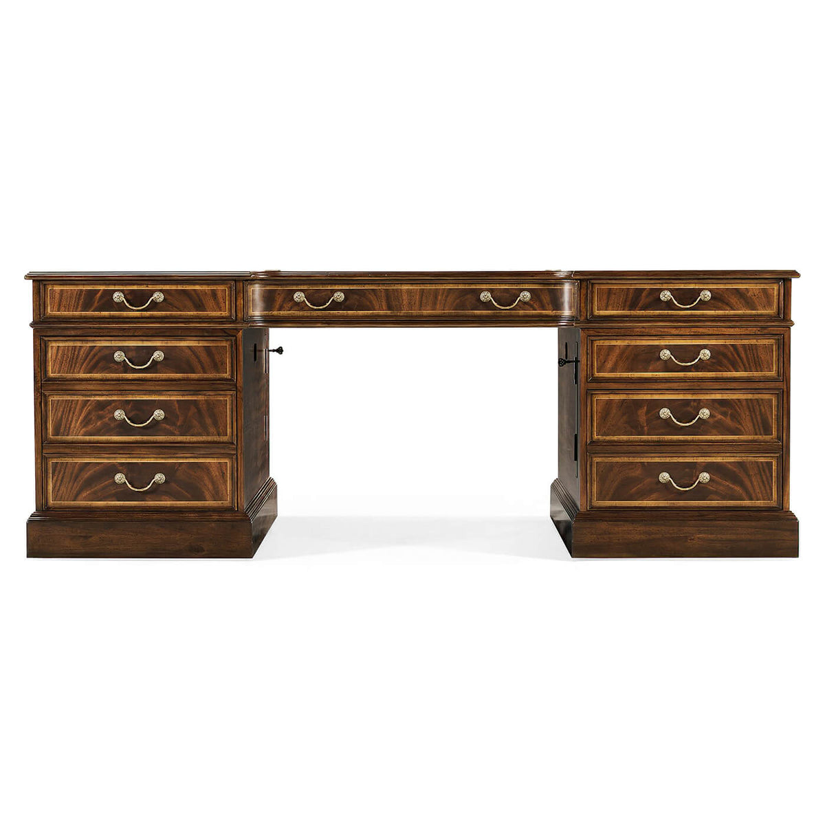 Georgian Style Mahogany Leather Top Partners Desk - English Georgian America