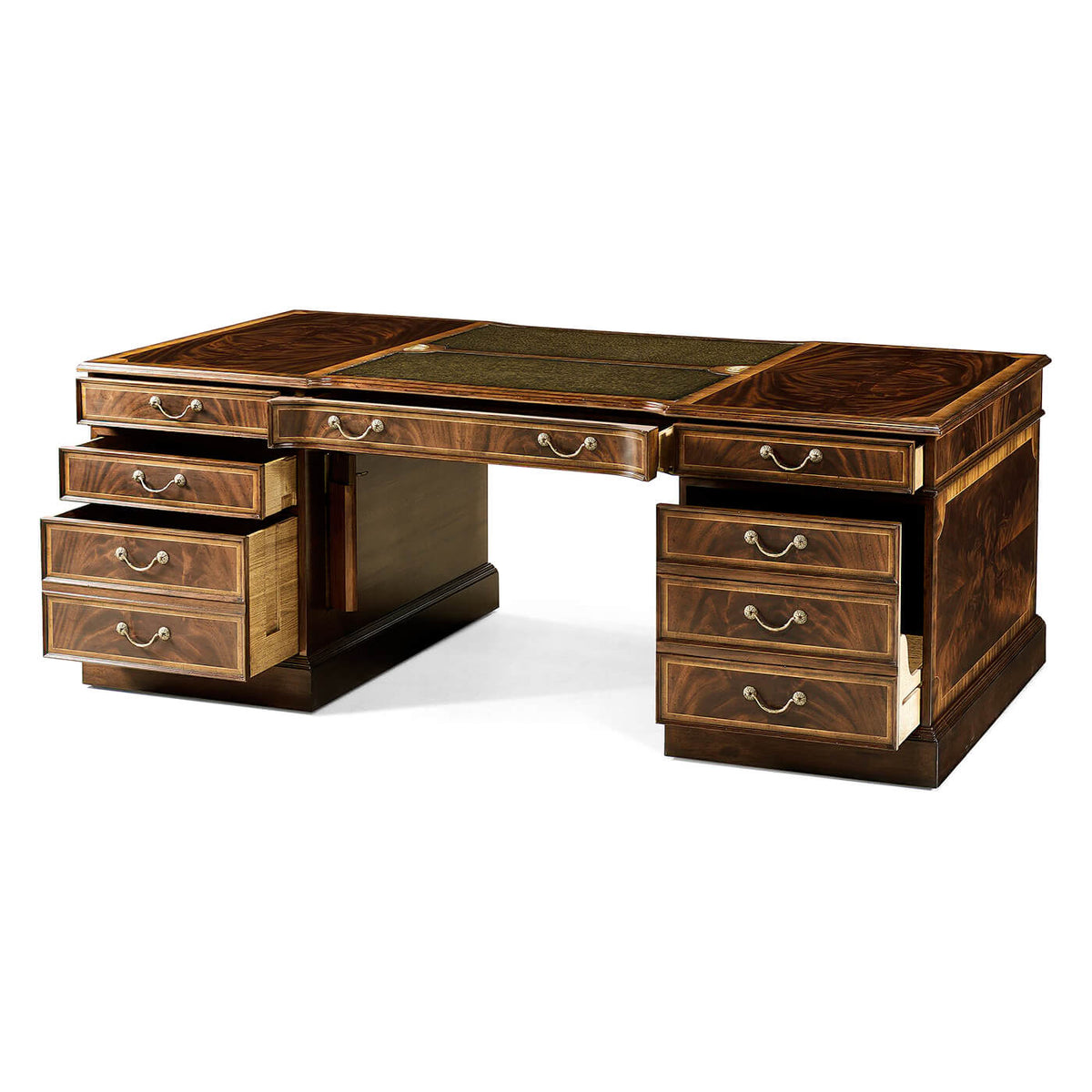 Georgian Style Mahogany Leather Top Partners Desk - English Georgian America