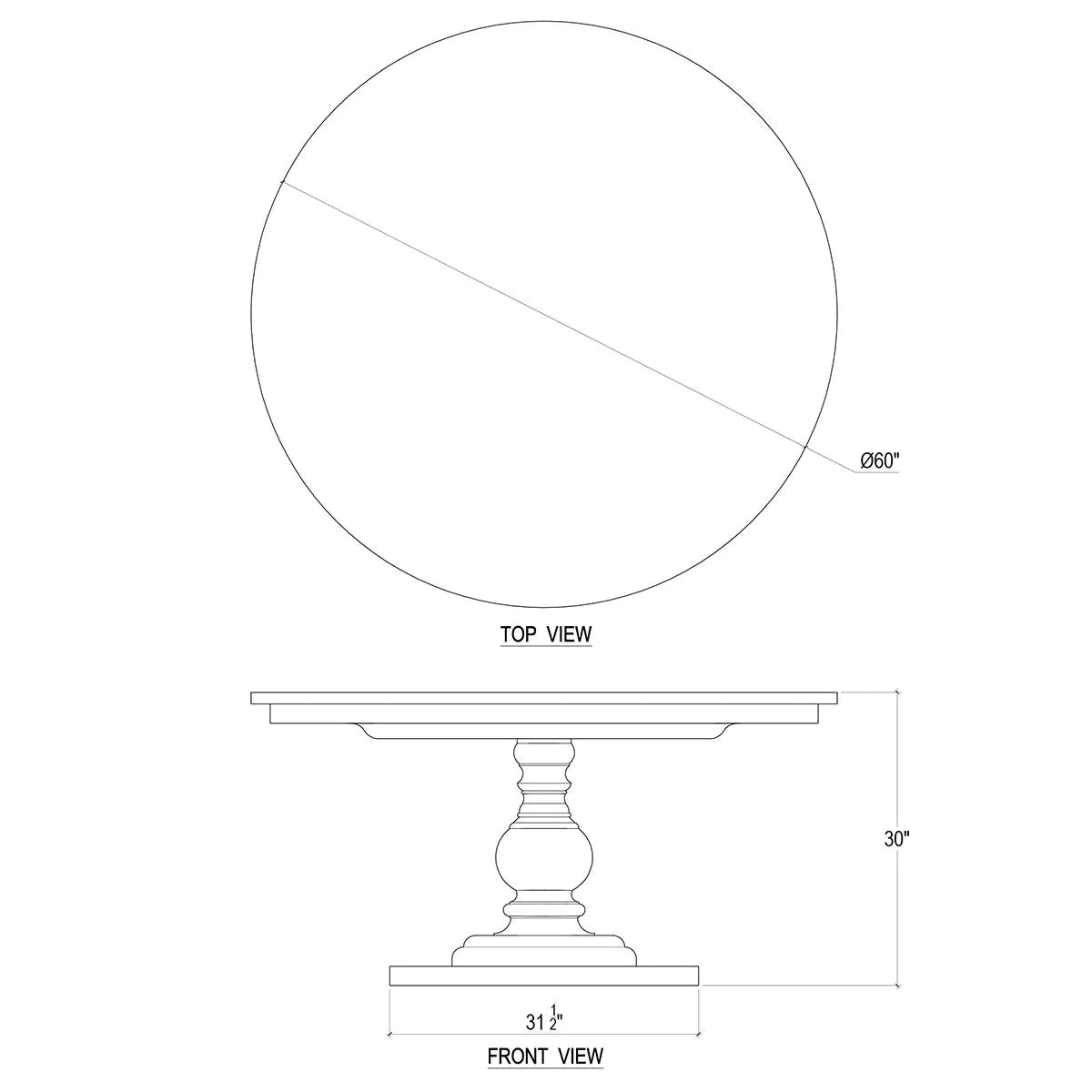 60 Round Pedestal Dining Table - Fruitwood Finish - English Georgian America