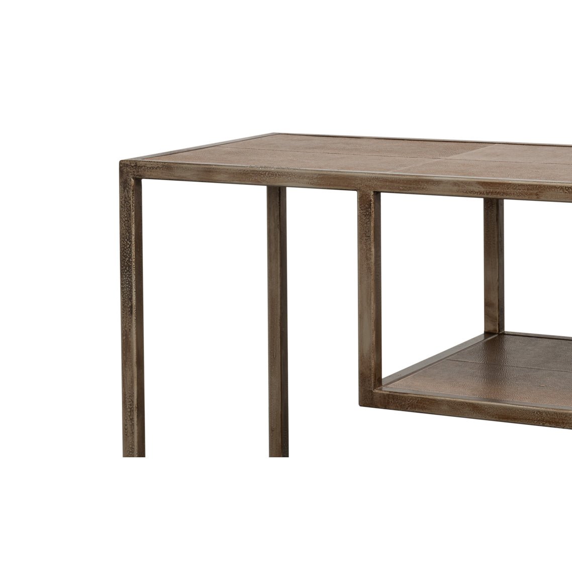 Antique Bronzed Console Table with Brown Leather - English Georgian America