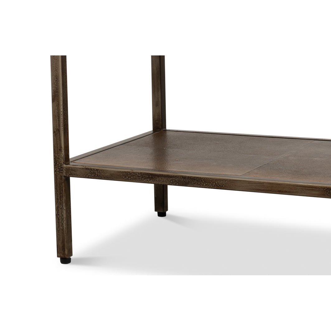 Antique Bronzed Console Table with Brown Leather - English Georgian America