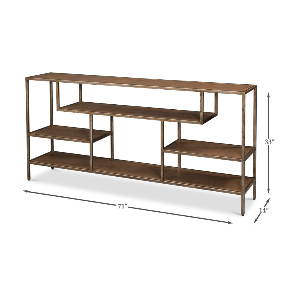 Antique Bronzed Console Table with Brown Leather - English Georgian America