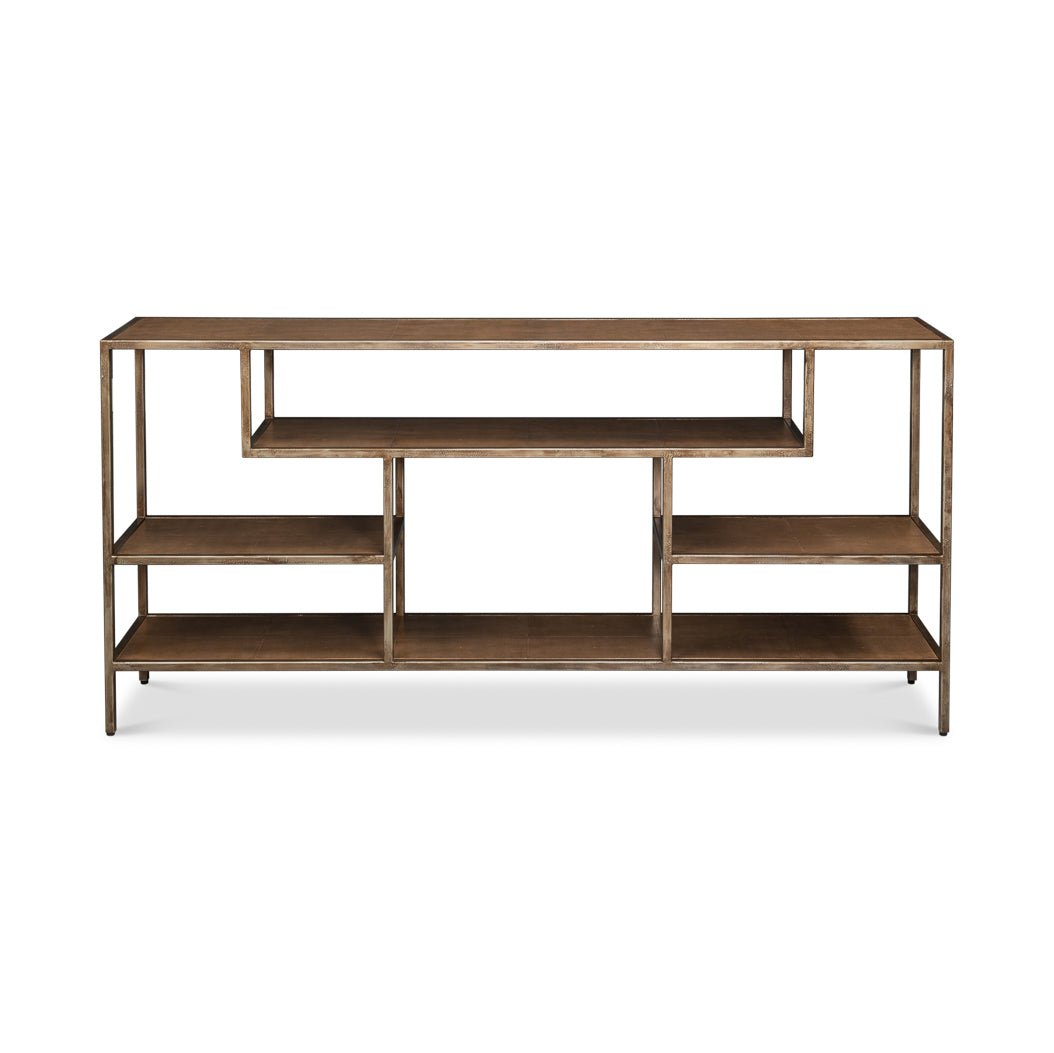 Antique Bronzed Console Table with Brown Leather - English Georgian America