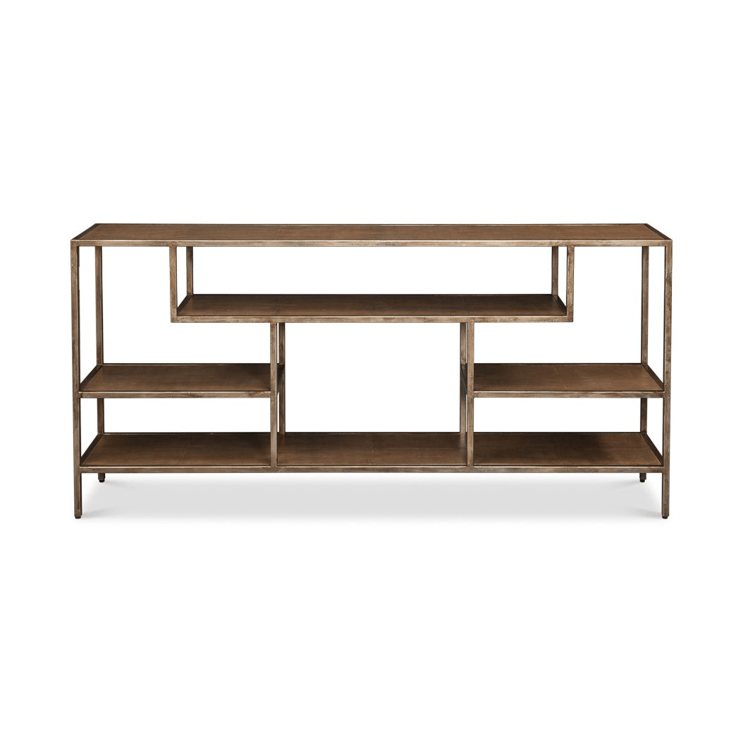 Antique Bronzed Console Table with Brown Leather - English Georgian America