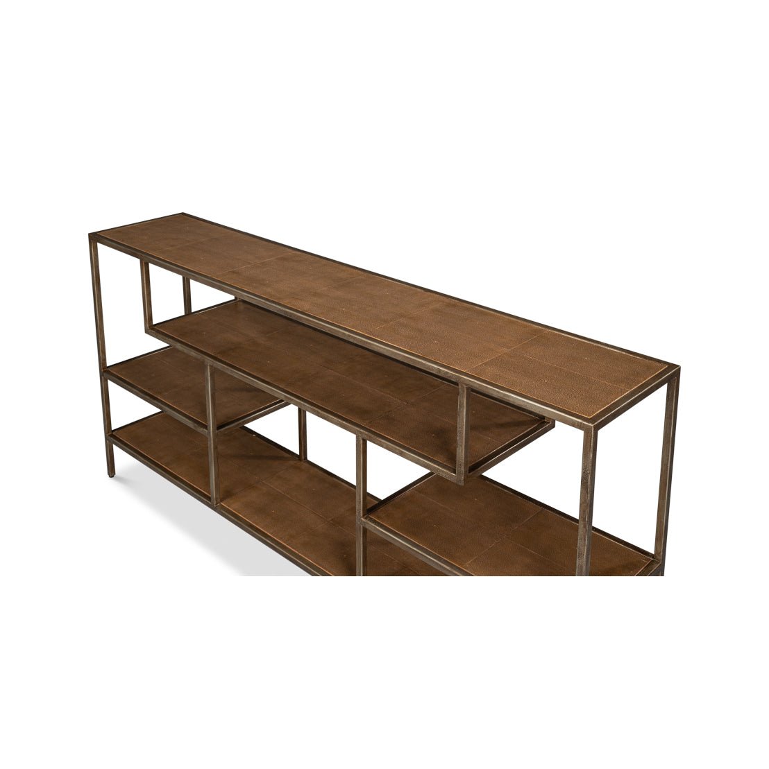 Antique Bronzed Console Table with Brown Leather - English Georgian America