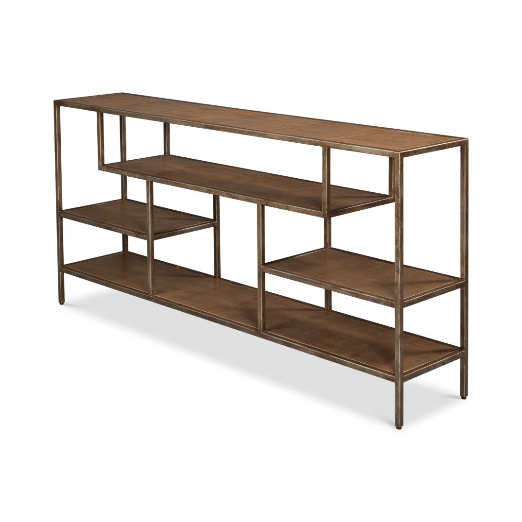 Antique Bronzed Console Table with Brown Leather - English Georgian America