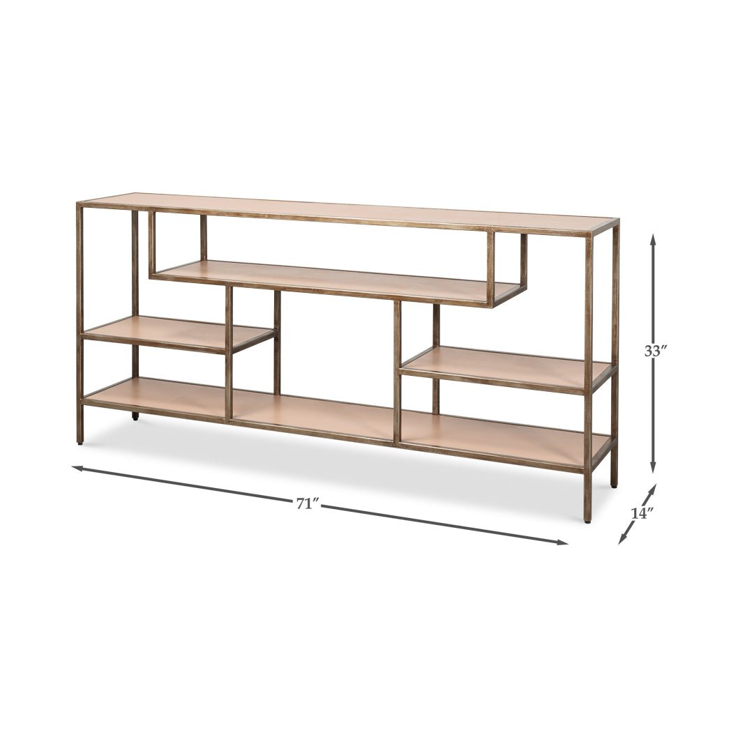 Antique Bronzed Console Table with Mushroom Leather - English Georgian America