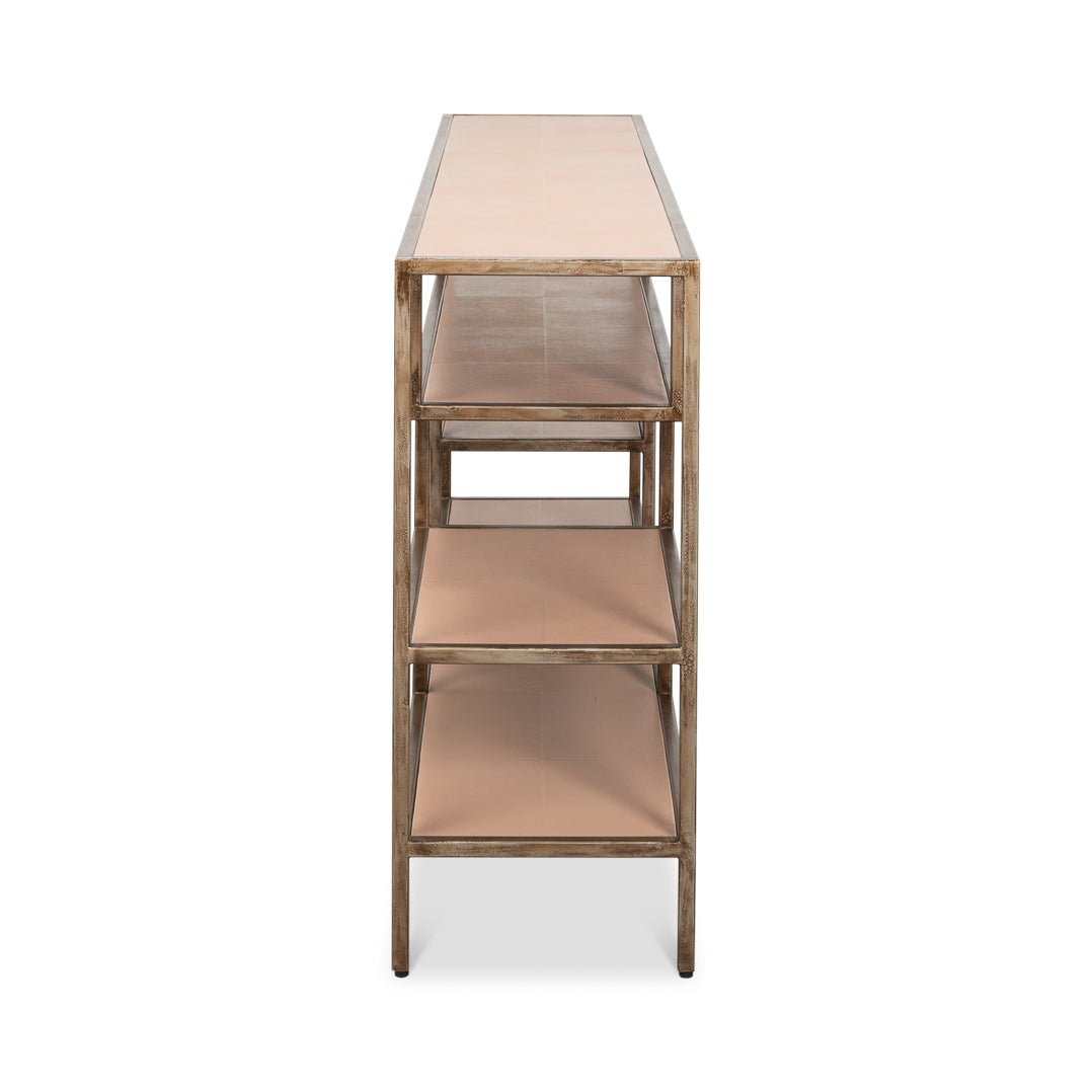 Antique Bronzed Console Table with Mushroom Leather - English Georgian America