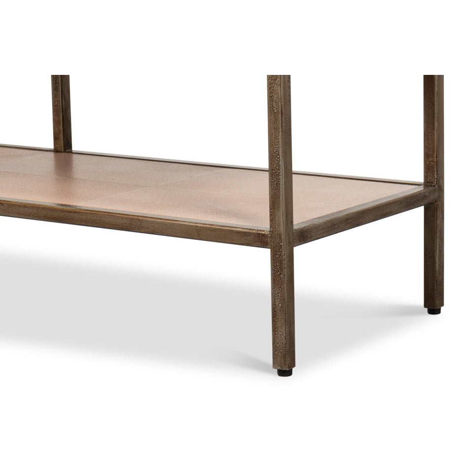 Antique Bronzed Console Table with Mushroom Leather - English Georgian America