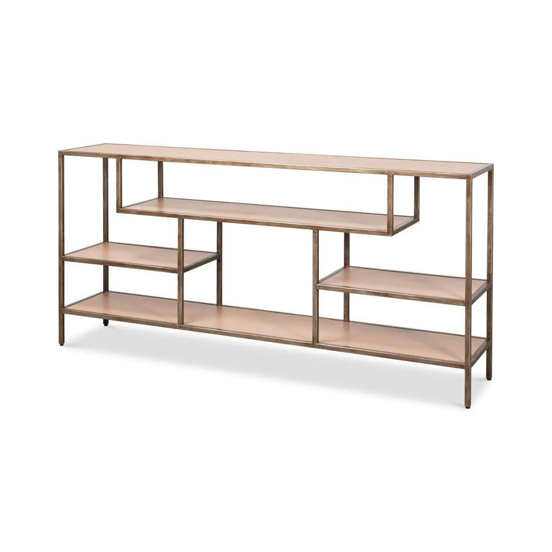 Antique Bronzed Console Table with Mushroom Leather - English Georgian America