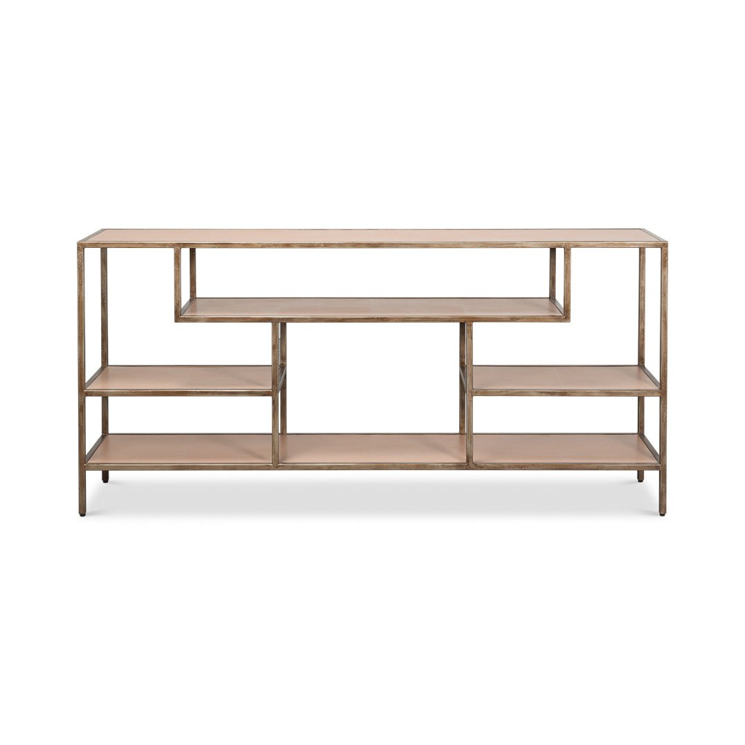 Antique Bronzed Console Table with Mushroom Leather - English Georgian America