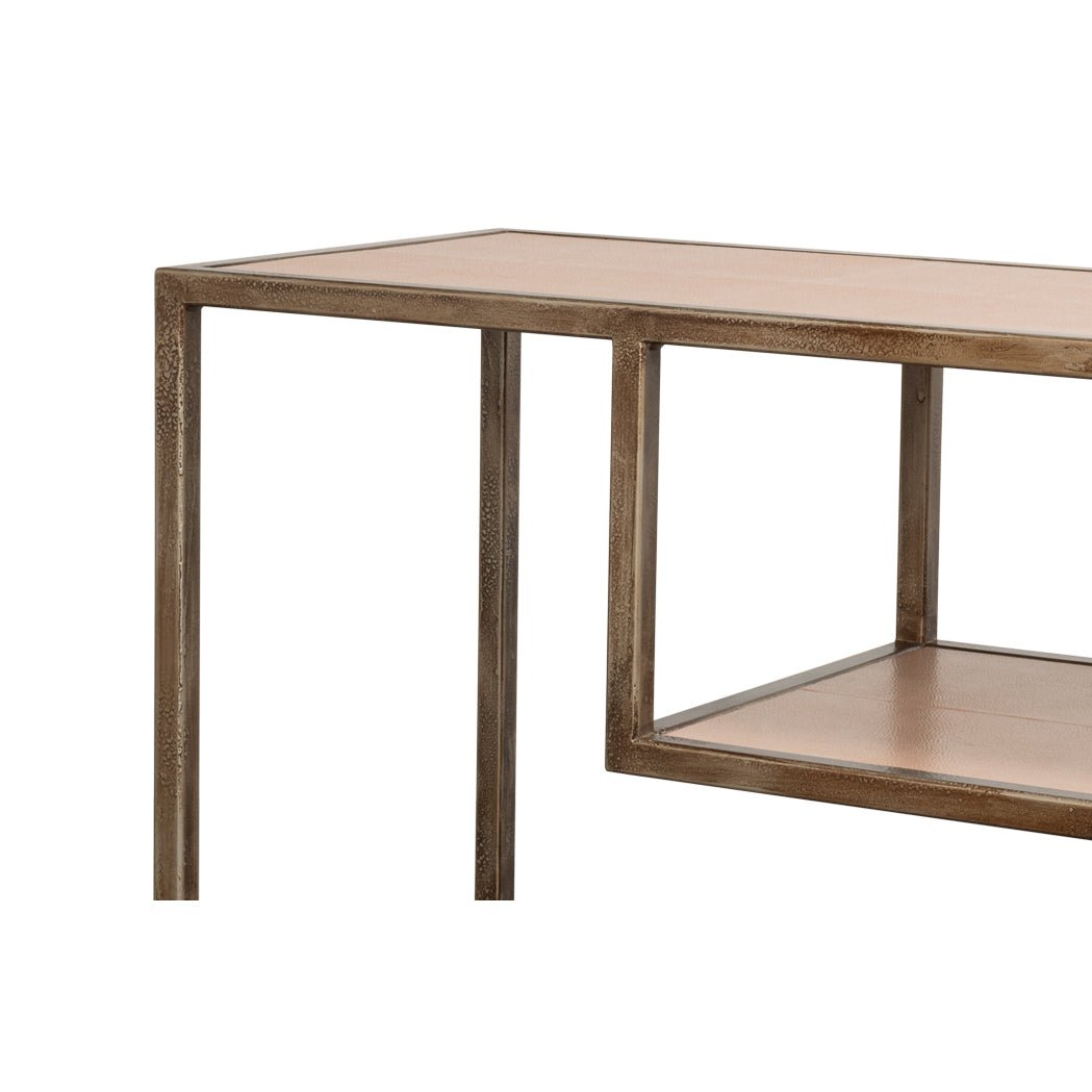 Antique Bronzed Console Table with Mushroom Leather - English Georgian America