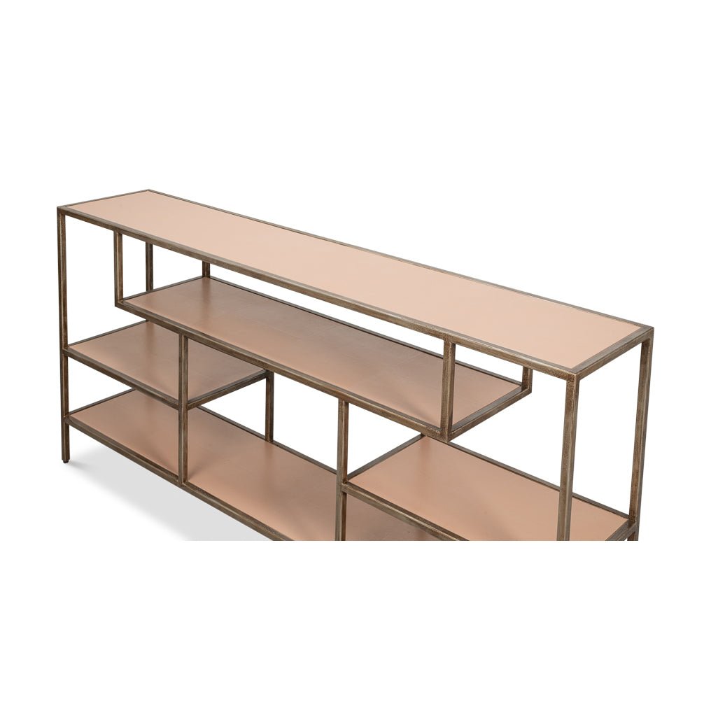 Antique Bronzed Console Table with Mushroom Leather - English Georgian America