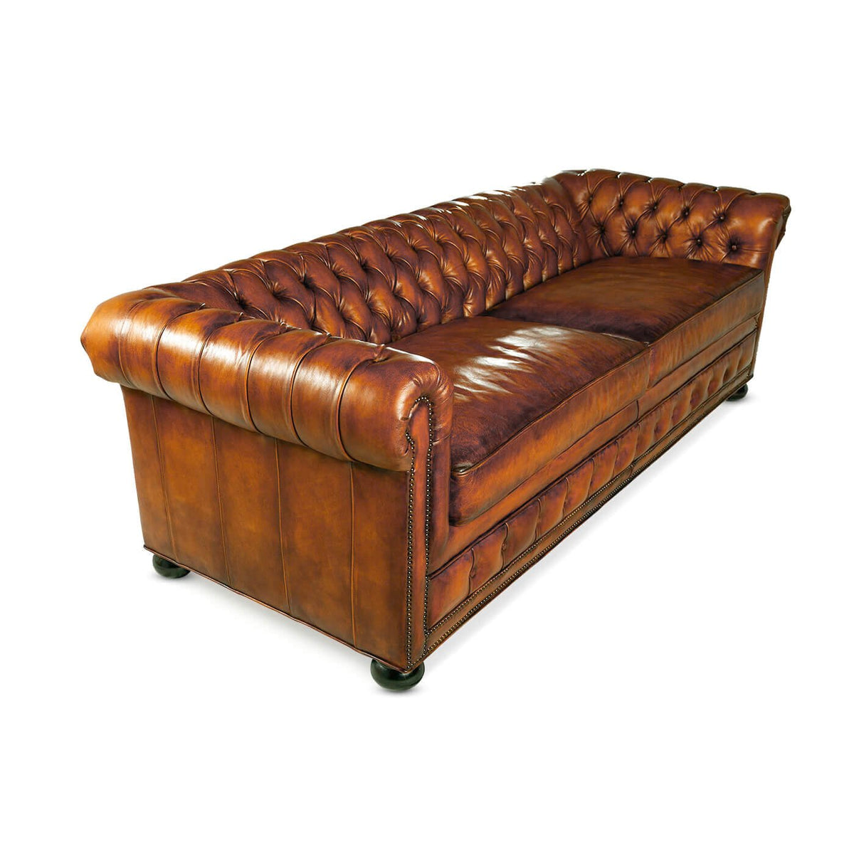 Antiqued Chesterfield Leather Sofa - English Georgian America