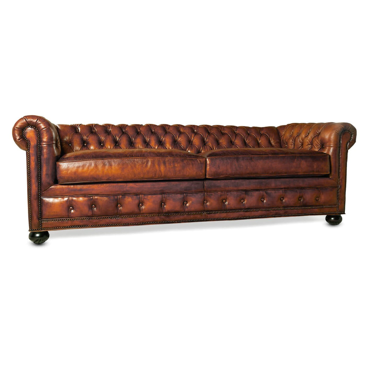 Antiqued Chesterfield Leather Sofa - English Georgian America