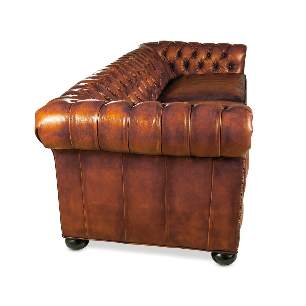 Antiqued Chesterfield Leather Sofa - English Georgian America