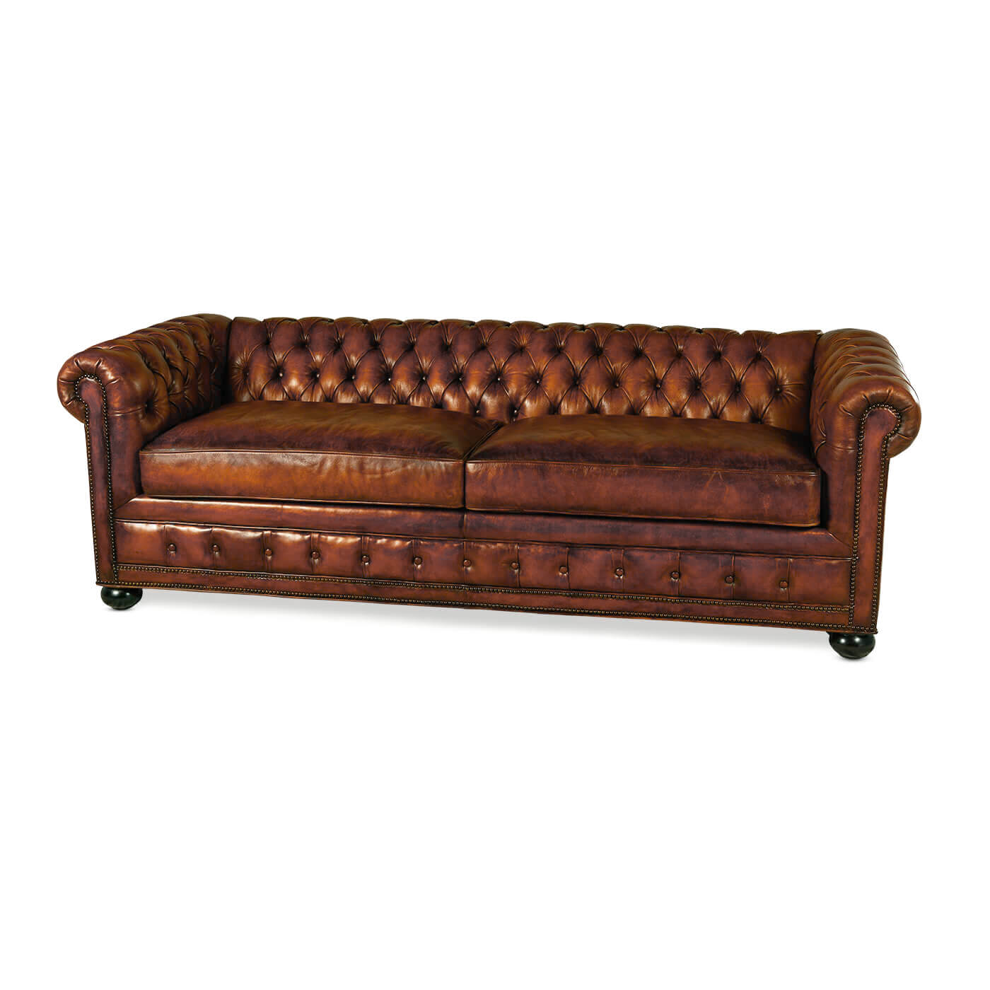 Antiqued Chesterfield Leather Sofa - English Georgian America