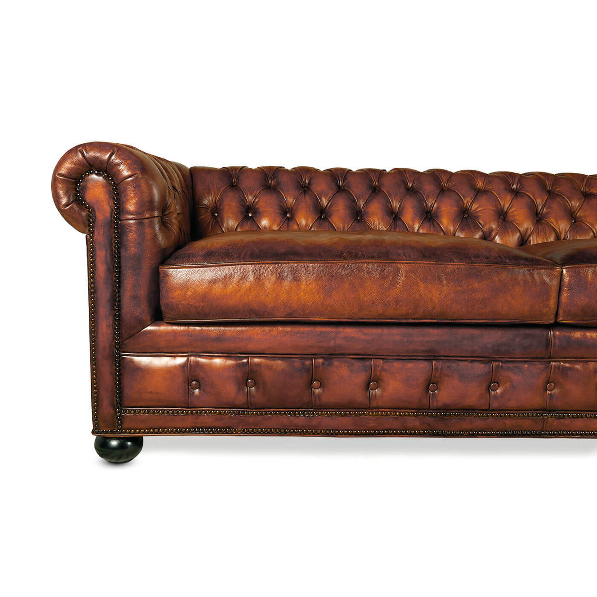 Antiqued Chesterfield Leather Sofa - English Georgian America