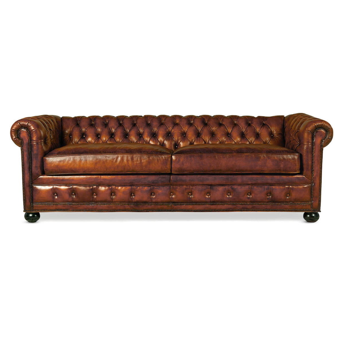 Antiqued Chesterfield Leather Sofa - English Georgian America