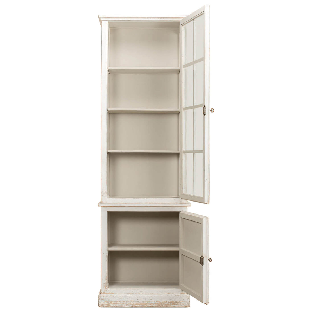 Antiqued White Rustic Bookcase - English Georgian America