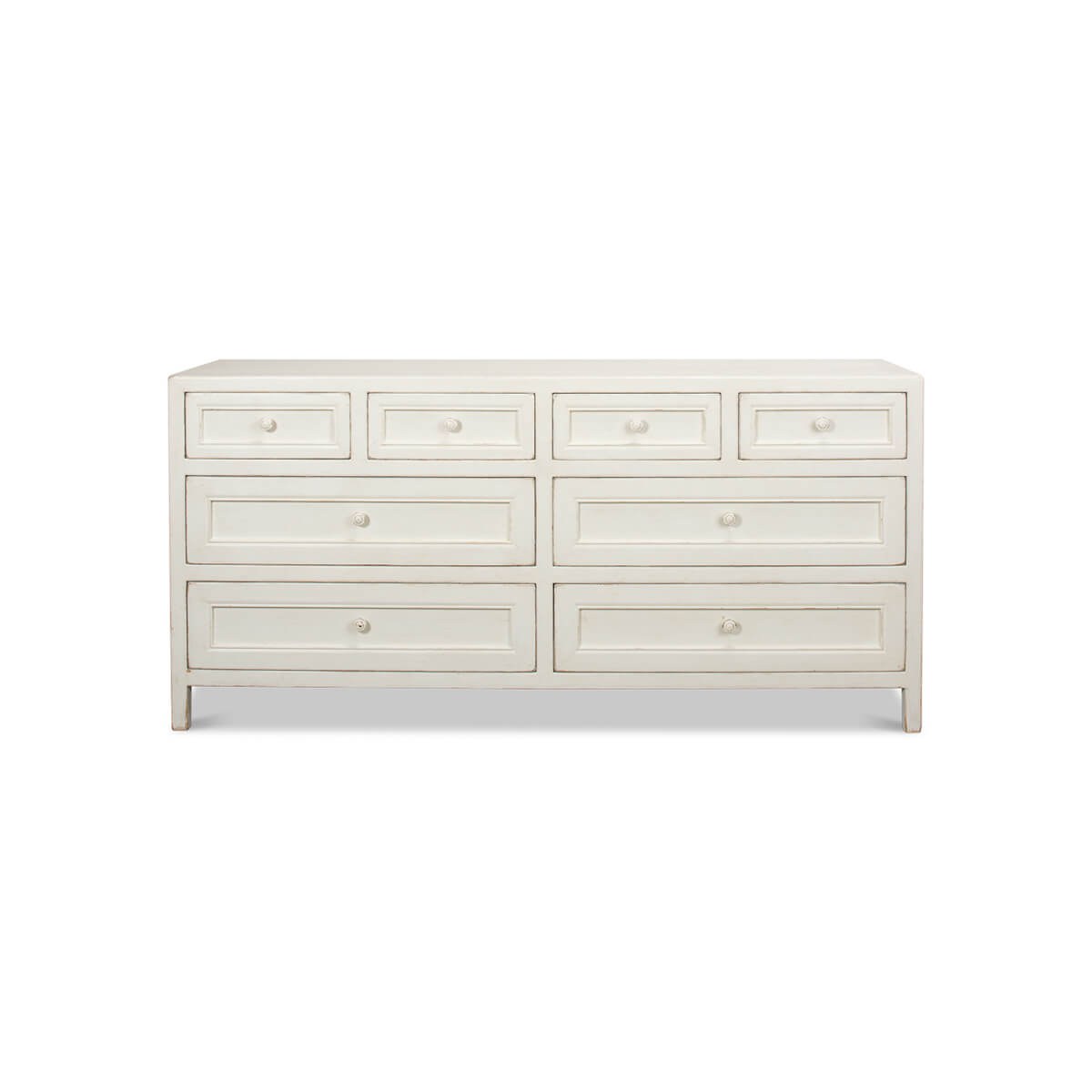 Antiqued White Rustic Painted Dresser - English Georgian America