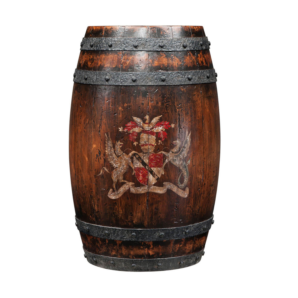 Antiqued Wooden Barrel Accent Table - English Georgian America