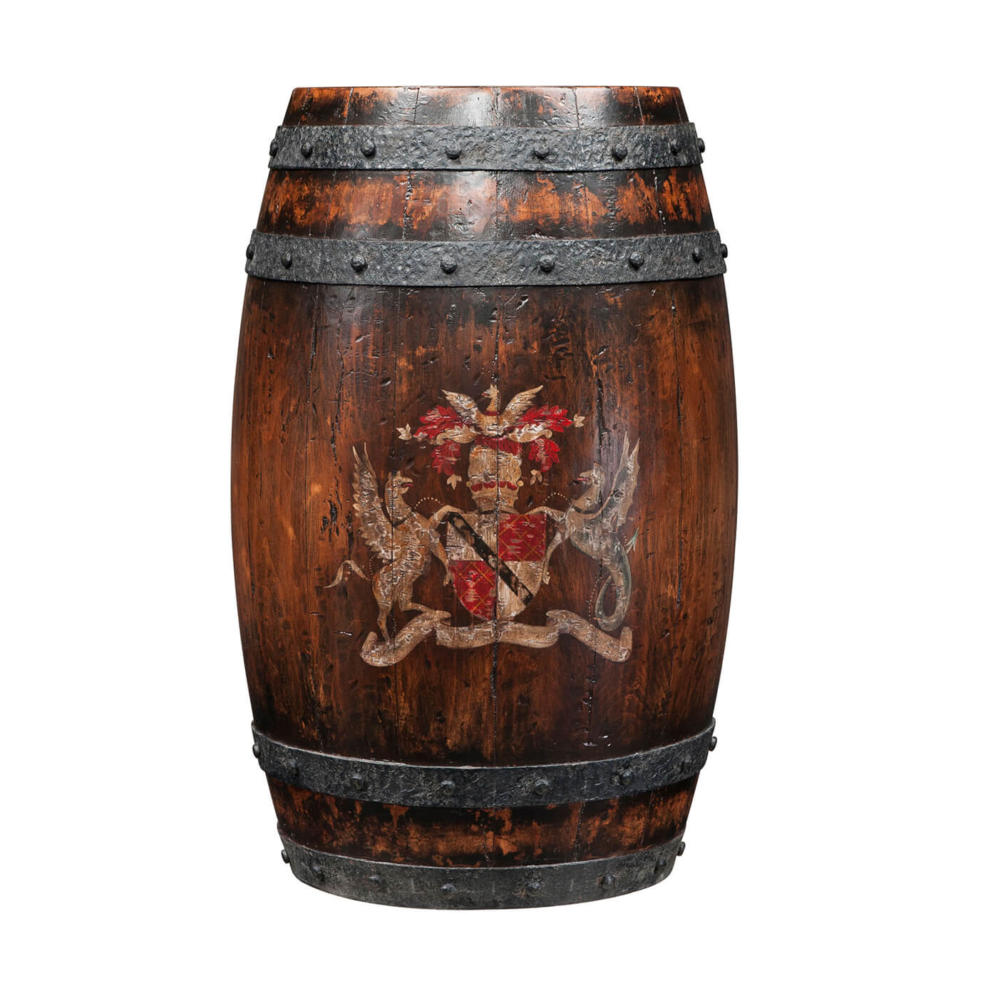 Antiqued Wooden Barrel Accent Table - English Georgian America