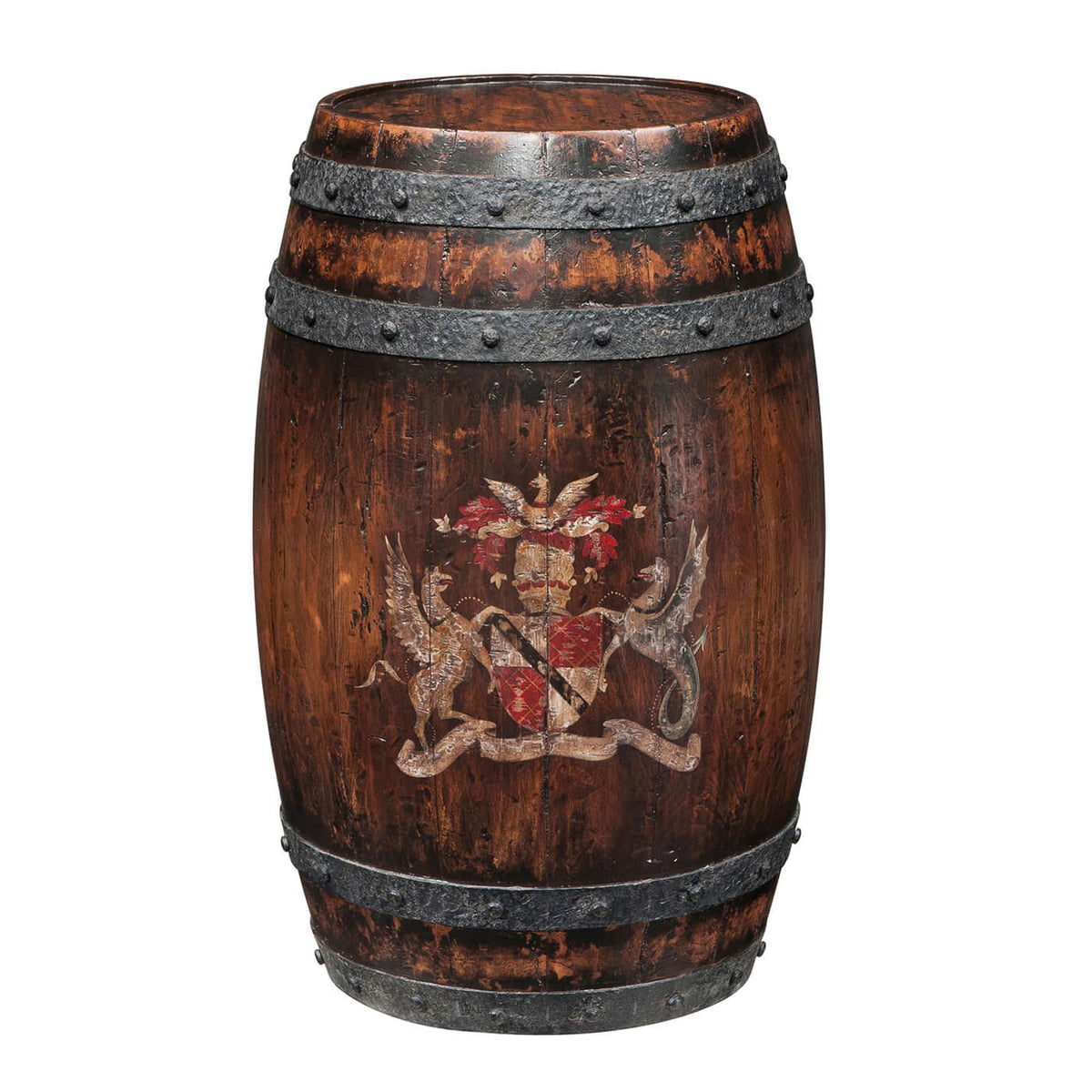 Antiqued Wooden Barrel Accent Table - English Georgian America