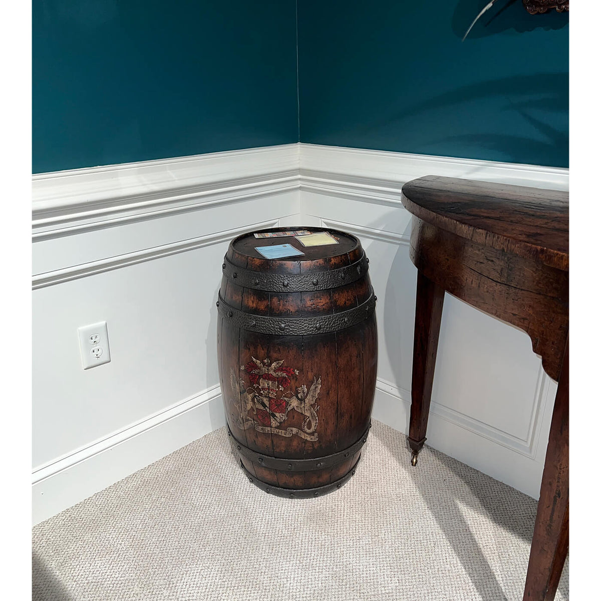 Antiqued Wooden Barrel Accent Table - English Georgian America