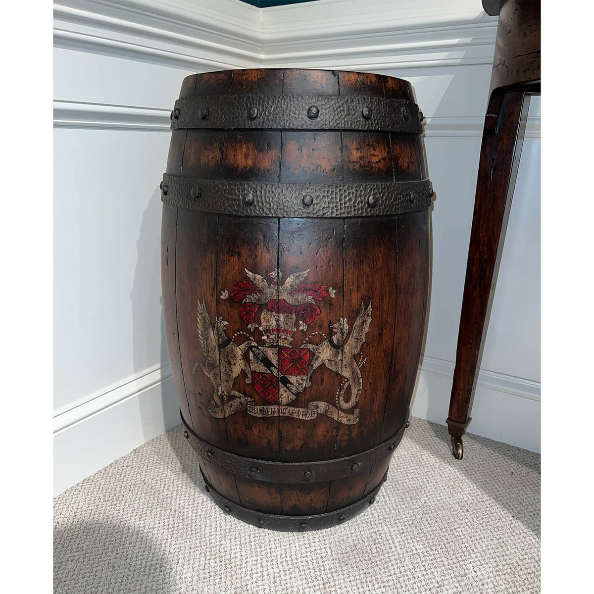Antiqued Wooden Barrel Accent Table - English Georgian America
