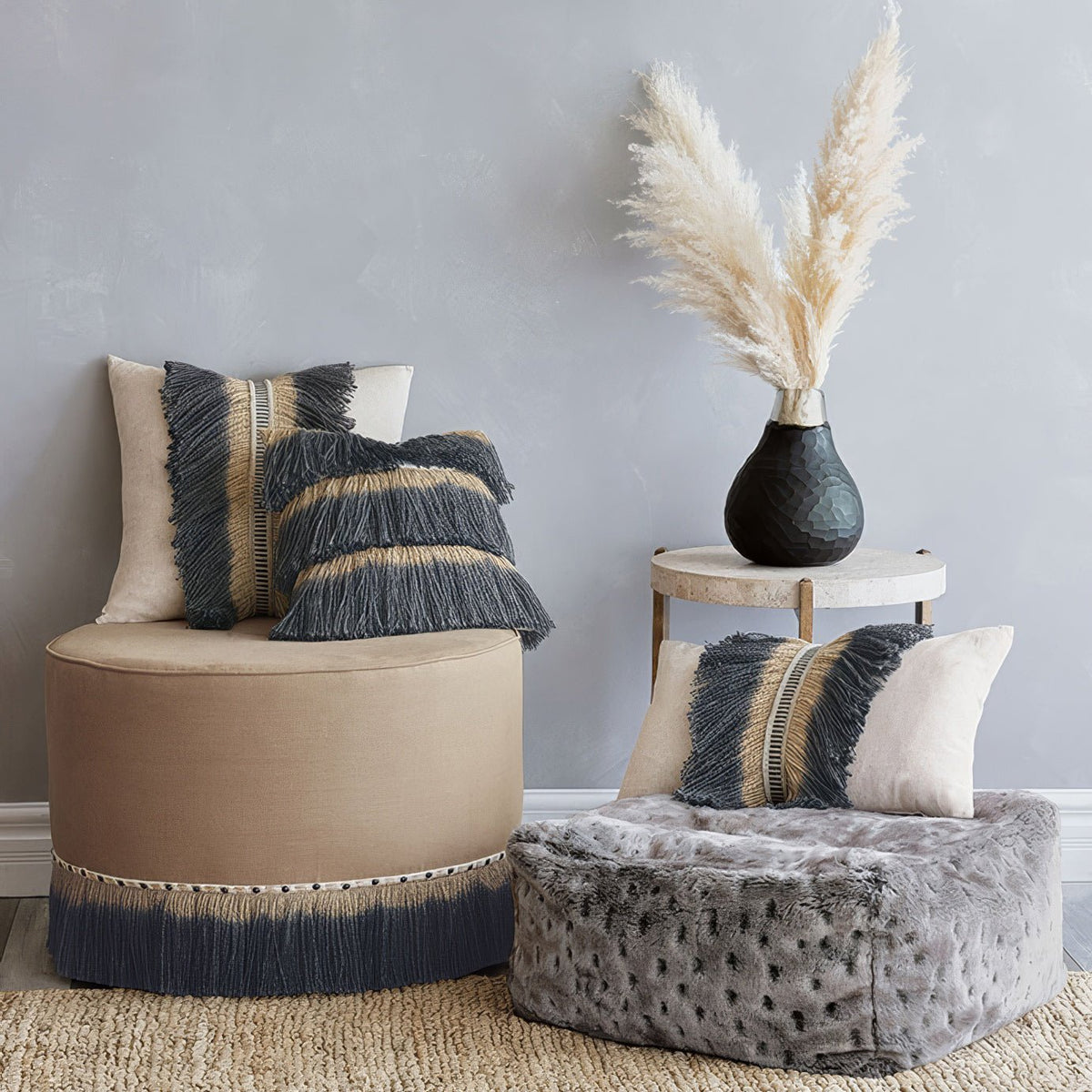 Arctic Lynx Faux Fur Pouf - English Georgian America