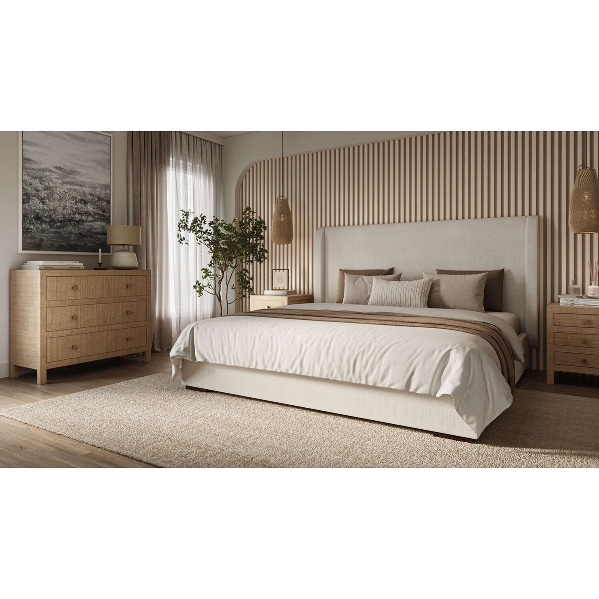 Arctic White Upholstered Queen Size Bed - English Georgian America