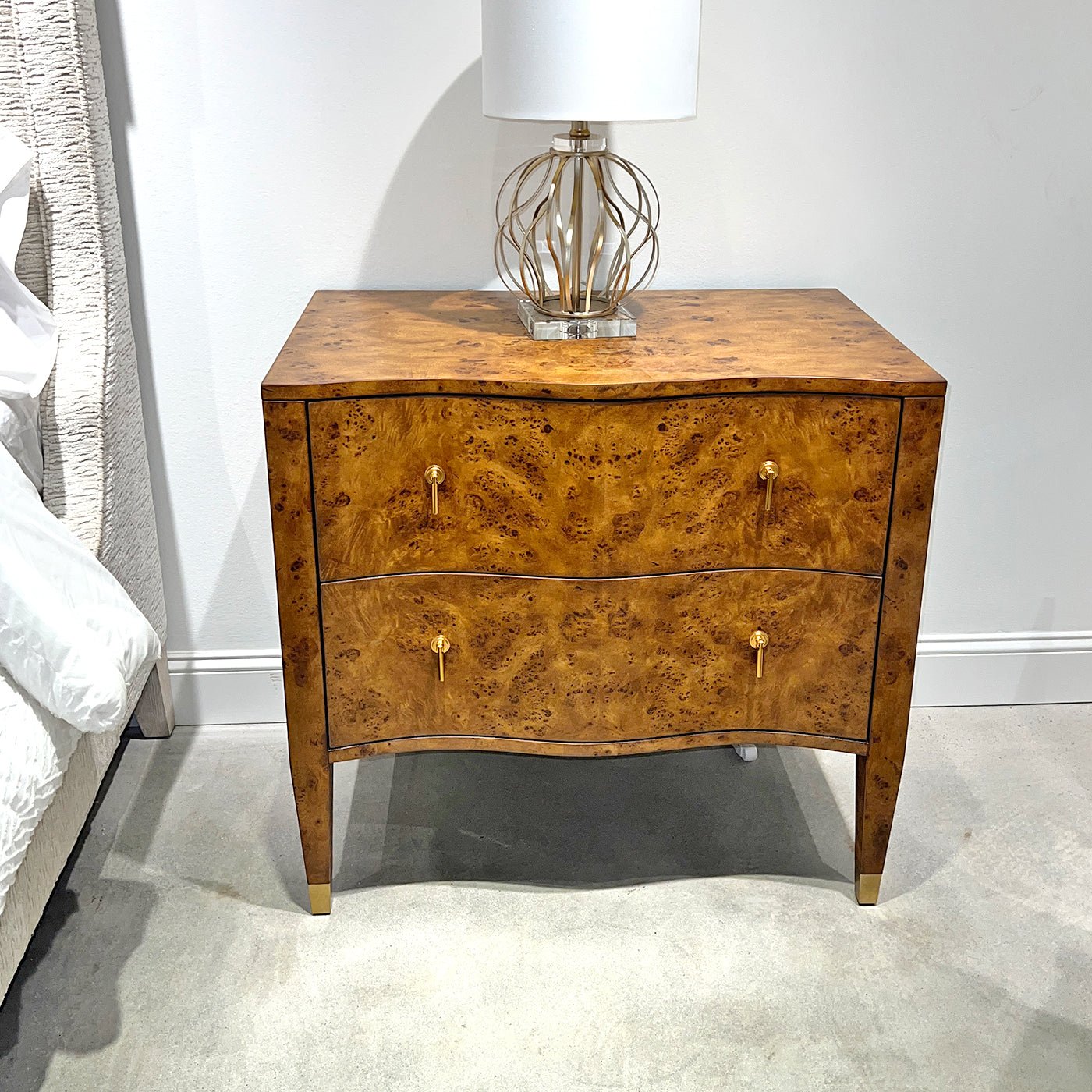 Art Deco Burl Nightstand - Serpentine Front - English Georgian America