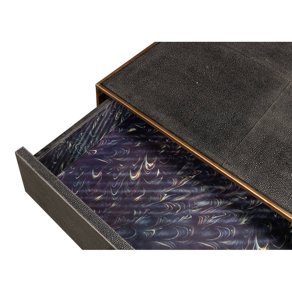 Art Deco Leather Coffee Table in Antique Grey - English Georgian America