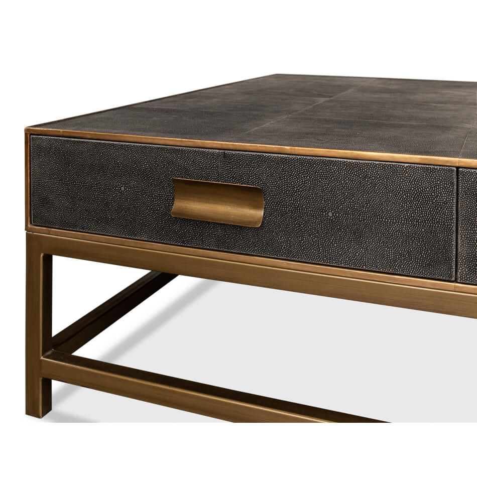 Art Deco Leather Coffee Table in Antique Grey - English Georgian America