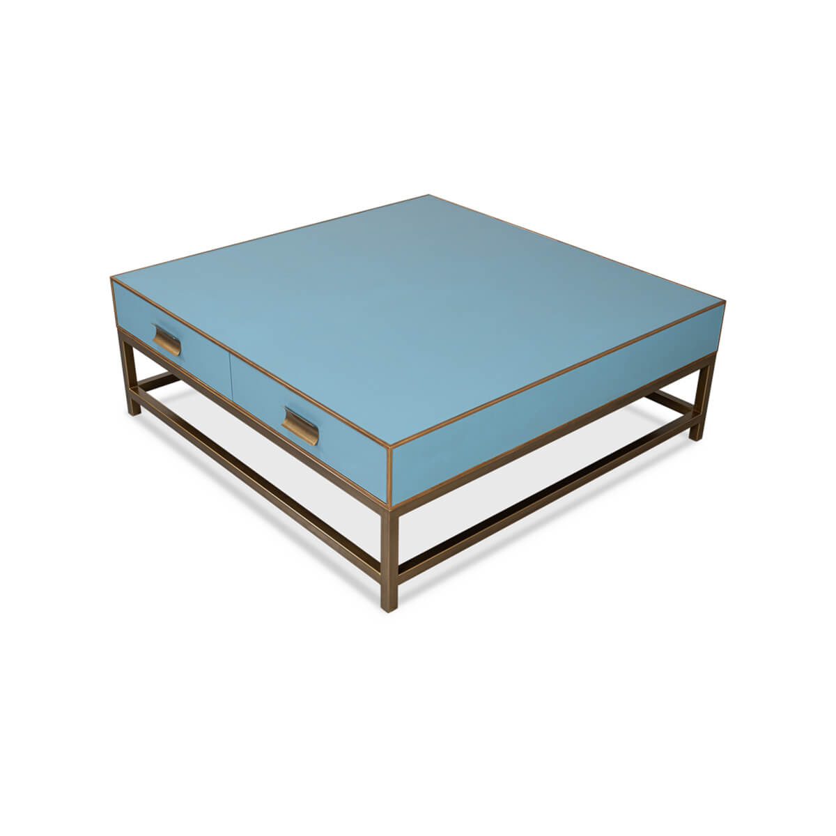 Art Deco Leather Coffee Table in Chambray Blue - English Georgian America