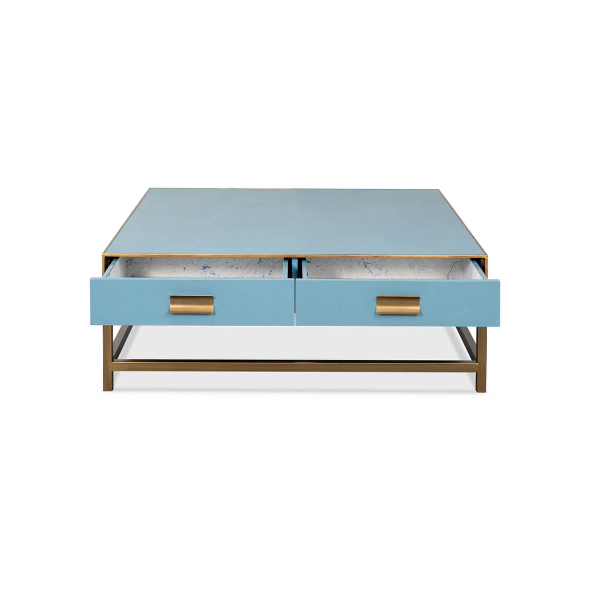 Art Deco Leather Coffee Table in Chambray Blue - English Georgian America