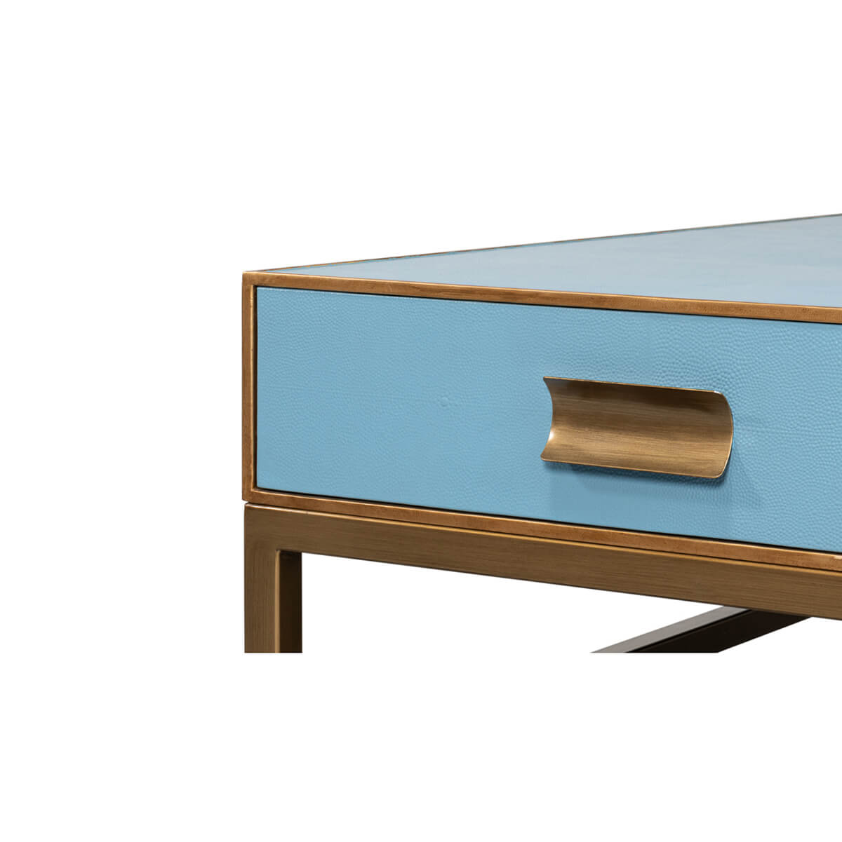 Art Deco Leather Coffee Table in Chambray Blue - English Georgian America