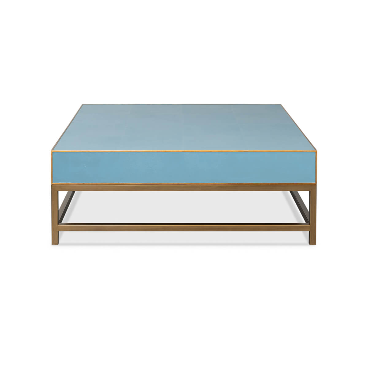Art Deco Leather Coffee Table in Chambray Blue - English Georgian America
