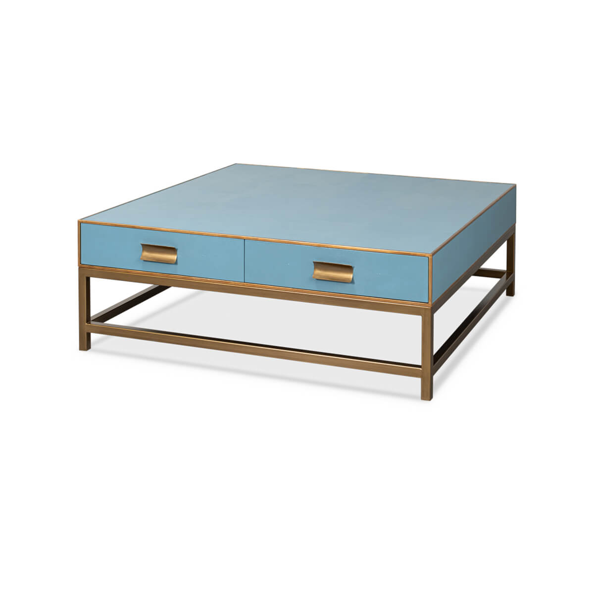Art Deco Leather Coffee Table in Chambray Blue - English Georgian America
