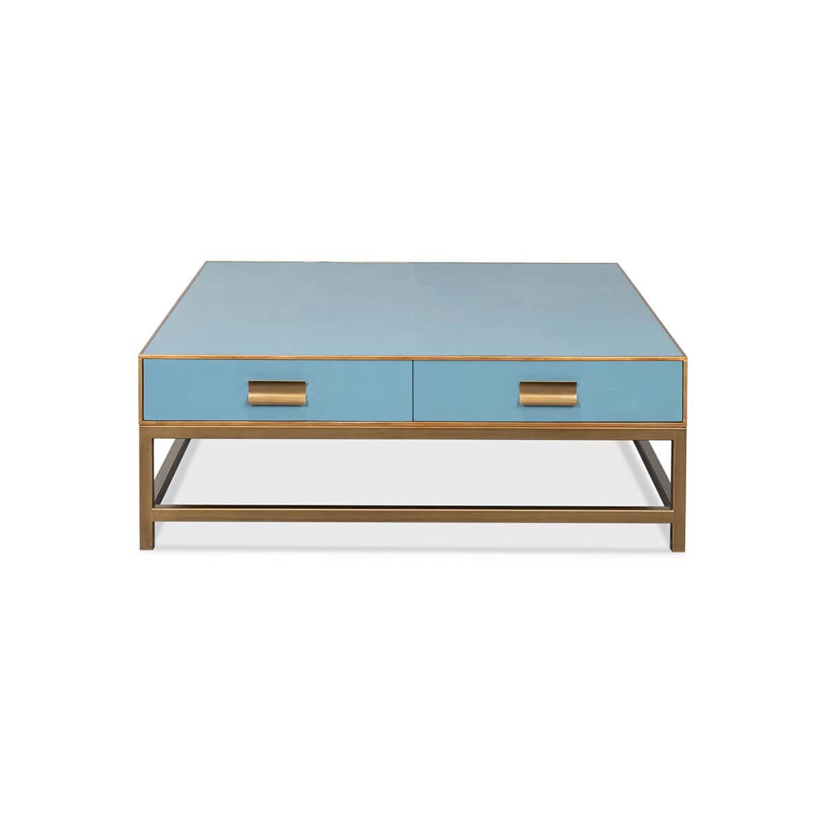Art Deco Leather Coffee Table in Chambray Blue - English Georgian America