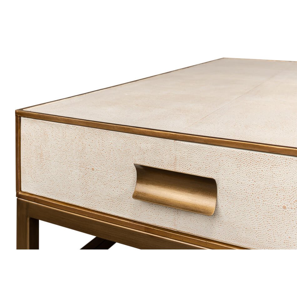 Art Deco Leather Coffee Table in Osprey White - English Georgian America