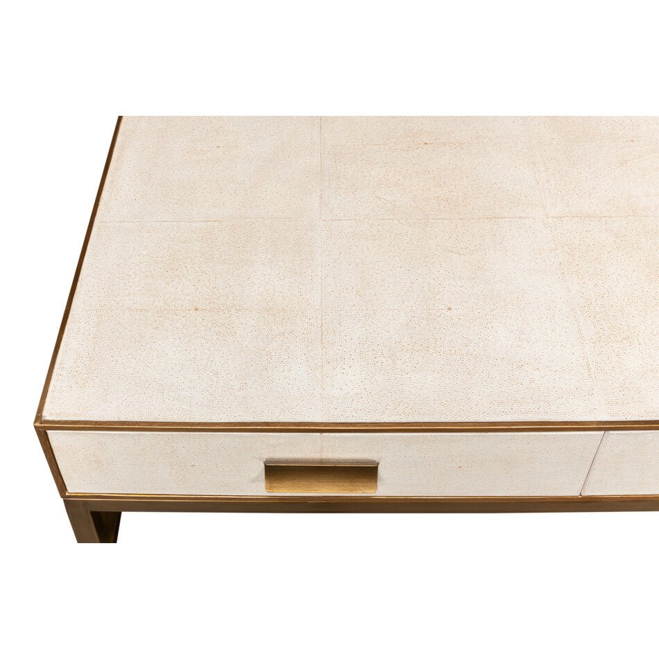 Art Deco Leather Coffee Table in Osprey White - English Georgian America