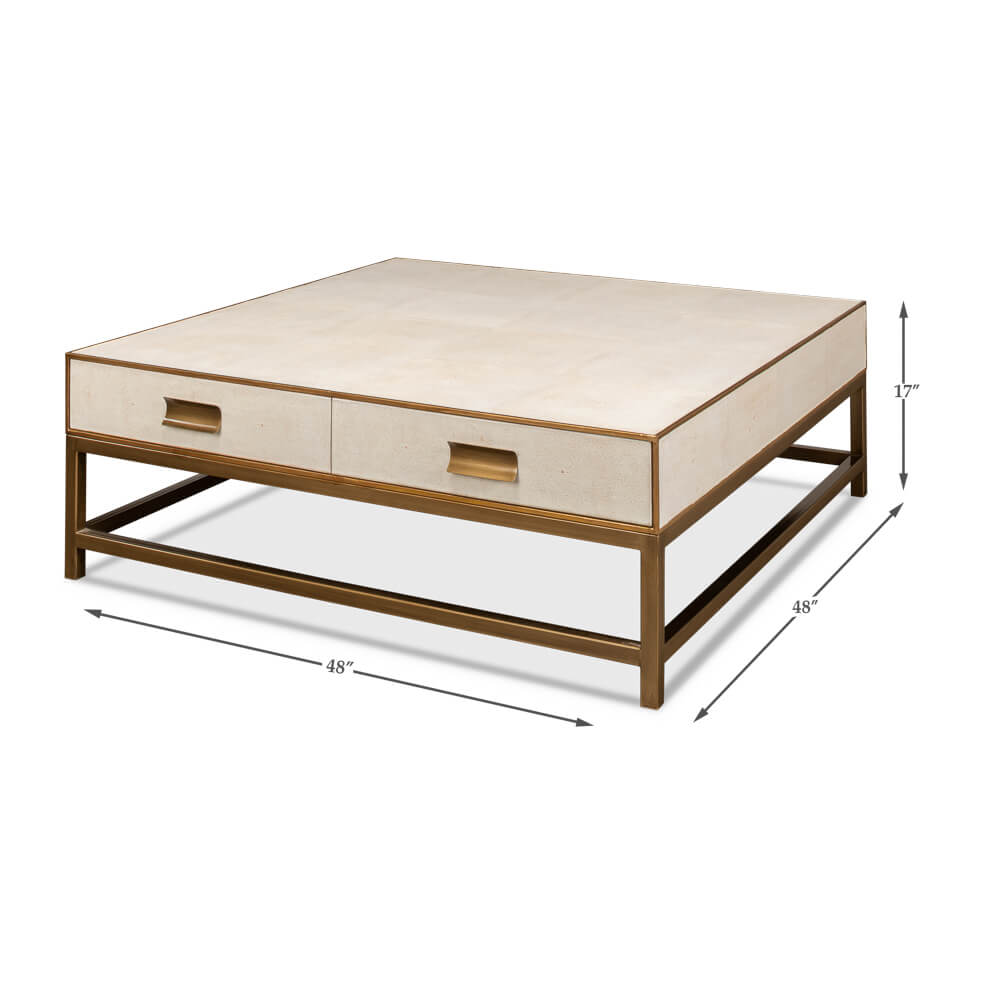 Art Deco Leather Coffee Table in Osprey White - English Georgian America